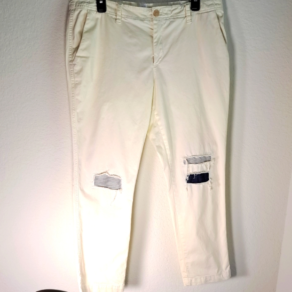 Gap Girlfriend Daytona Chino Jeans Size 12 Cream Patchwork Straight Leg Pockets